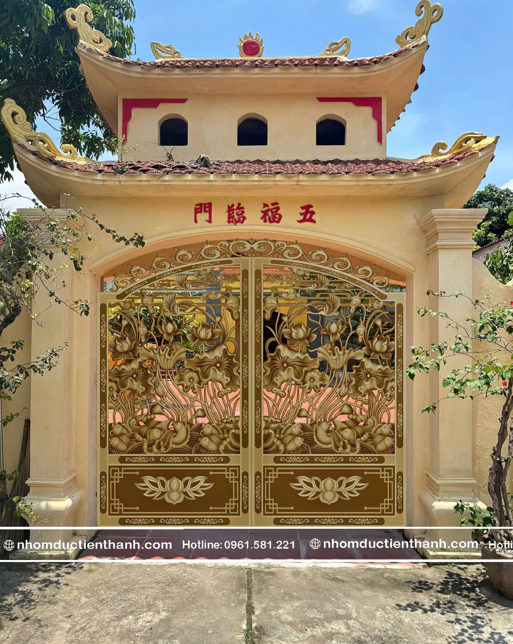 Cổng nhôm đúc đền chùa C-147 - Cổng Nhôm Đúc cao cấp 2026