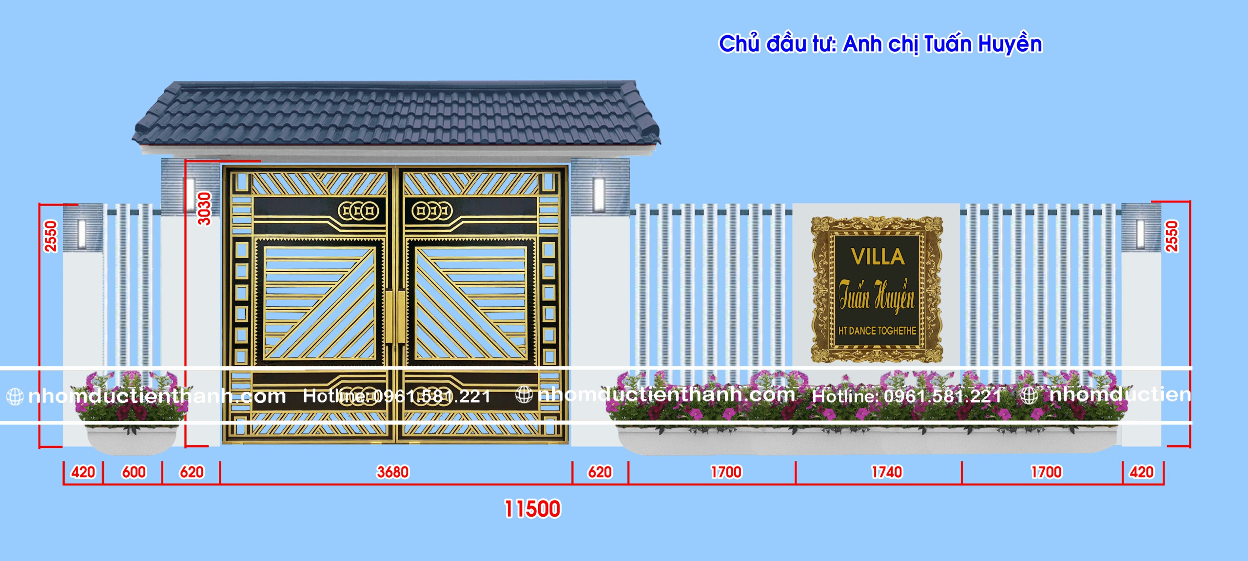 Cổng nhôm đúc viền vàng C-181 - Cổng Nhôm Đúc cao cấp 2026